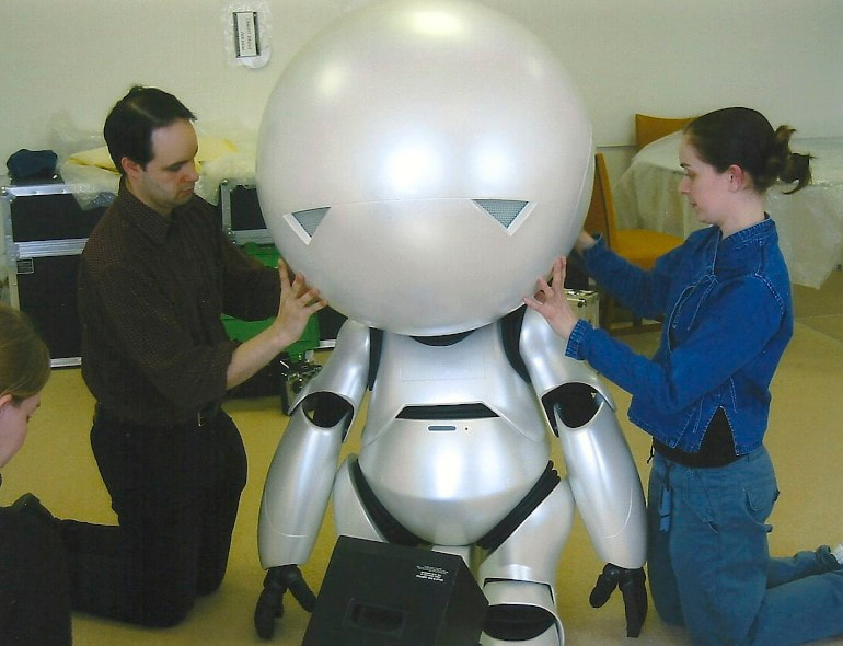 Paul and Nicola Tedman with Marvin the Paranoid Android